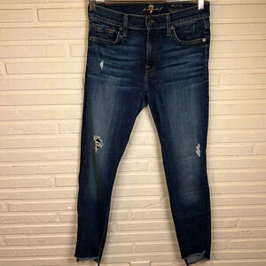 7 For All Mankind Dark Wash The Ankle Skinny Raw Hem Jeans, Women’s Size 26